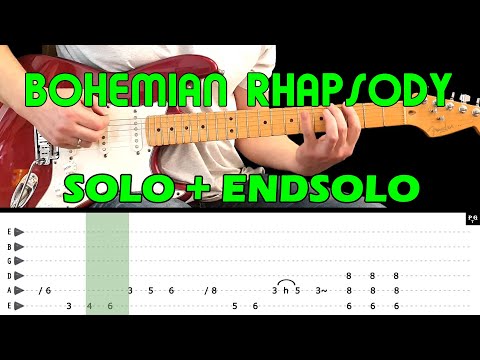 BOHEMIAN RHAPSODY - Guitar lesson - solo \u0026 endsolo (with tabs) - Queen - fast \u0026 slow